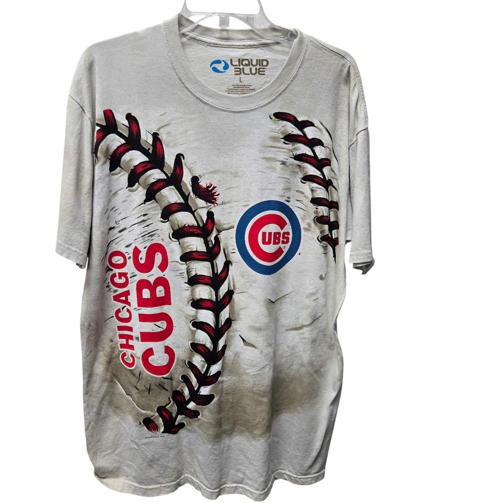 Liquid Blue Chicago Cubs Baseball Graphic T-Shirt Mens Large White MLB Tee Y534